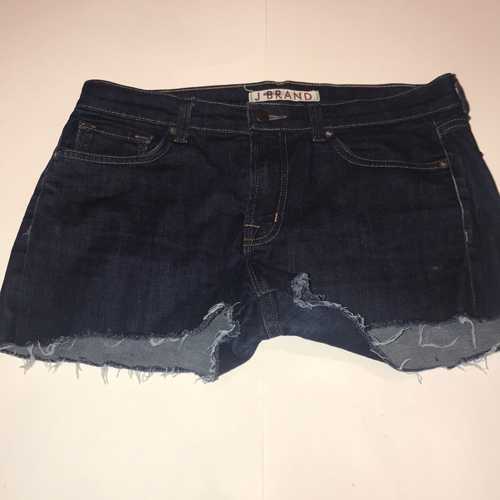 Mid rise dark wash shorts